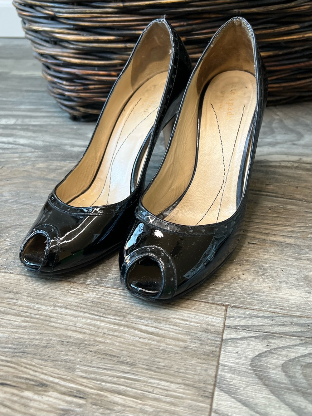 kate spade Black Patent Leather Peep-Toe Pumps